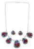 Sterling Silver Turquoise Multicolor Inlay Link Necklace Set HS28531