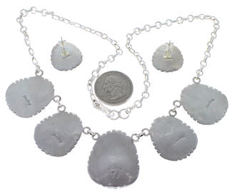 Sterling Silver Turquoise Multicolor Inlay Link Necklace Set HS28531