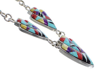 Sterling Silver Multicolor Link Necklace Earrings Jewelry Set RS34215