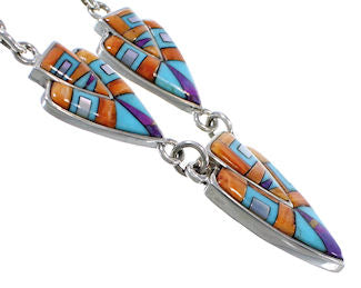 Mother Of Pearl Multicolor Sterling Silver Link Necklace Set NS41223