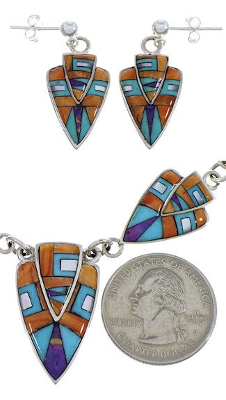 Mother Of Pearl Multicolor Sterling Silver Link Necklace Set NS41223