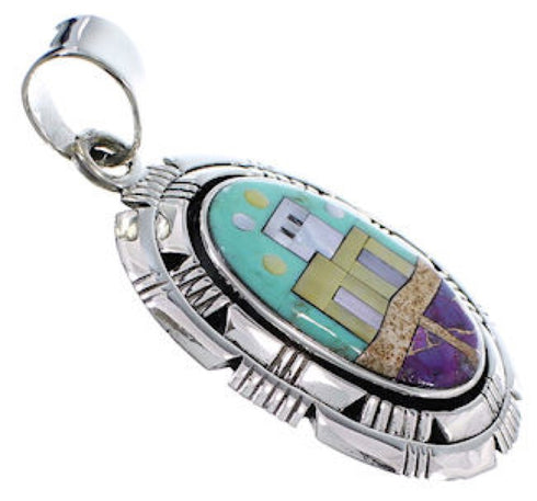 Native American Design Sterling Silver Multistone Pendant RS41046