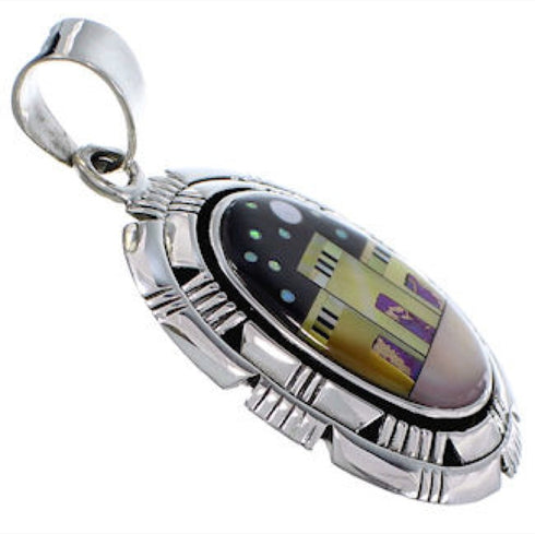 Native American Design Sterling Silver Multicolor Pendant DS46074