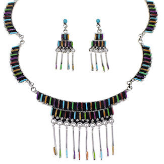 Silver Jewelry Turquoise Multicolor Link Necklace Set HS28567