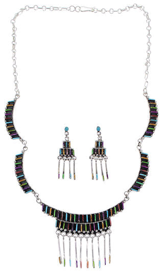 Silver Jewelry Turquoise Multicolor Link Necklace Set HS28567