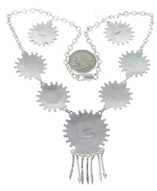 Southwest Multicolor Needlepoint Sterling Silver Link Necklace Set WX78044