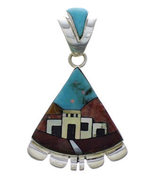 Southwest Native American Village Design Multicolor Pendant EX29488