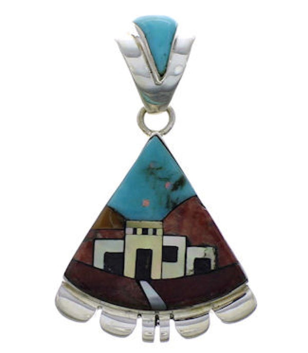 Southwest Native American Village Design Multicolor Pendant EX29488