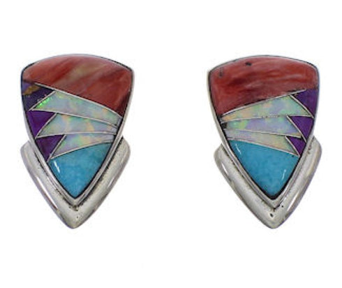 Sterling Silver Southwest Multicolor Inlay Post Earrings FX31568
