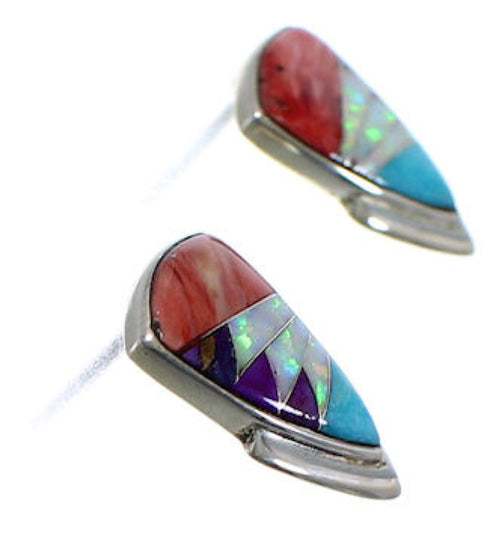 Sterling Silver Southwest Multicolor Inlay Post Earrings FX31568