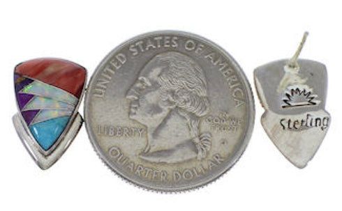 Sterling Silver Southwest Multicolor Inlay Post Earrings FX31568