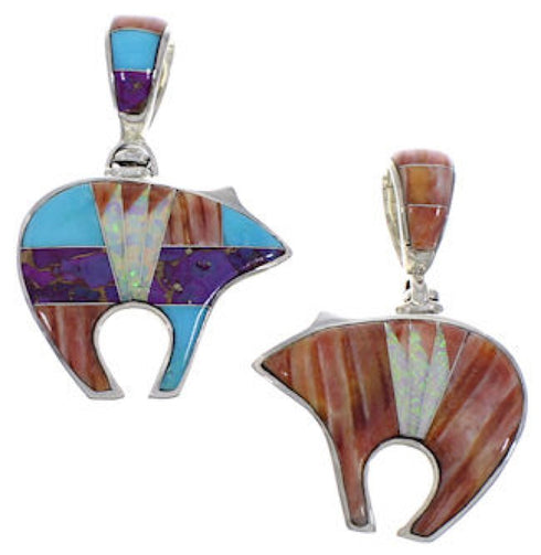 Tuquoise Multicolor Jewelry Silver Bear Reversible Pendant AS34661