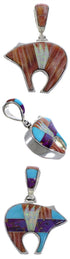 Tuquoise Multicolor Jewelry Silver Bear Reversible Pendant AS34661