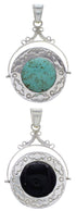 Reversible Silver Turquoise And Jet Southwest Pendant IS59751