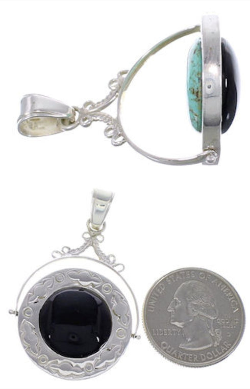 Reversible Silver Turquoise And Jet Southwest Pendant IS59751