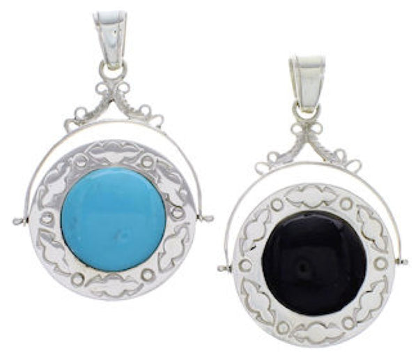 Jet and Turquoise Reversible Sterling Silver Slide Pendant IS59762