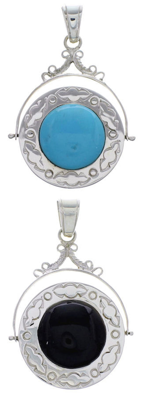 Jet and Turquoise Reversible Sterling Silver Slide Pendant IS59762