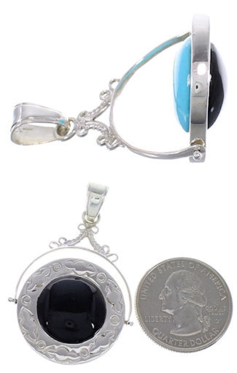 Jet and Turquoise Reversible Sterling Silver Slide Pendant IS59762