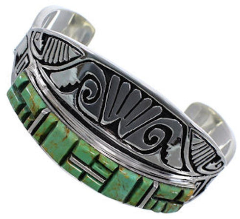 Turquoise Southwestern Water Wave Silver Cuff Bracelet CX49925