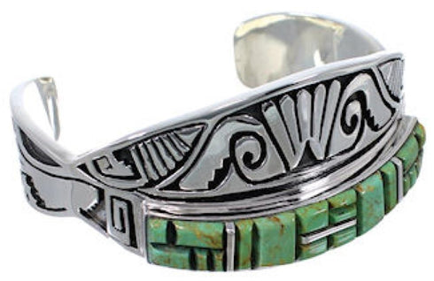 Turquoise Southwestern Water Wave Silver Cuff Bracelet CX49925
