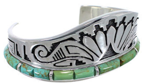 Turquoise Water Wave Southwest Silver Cuff Bracelet CX49926