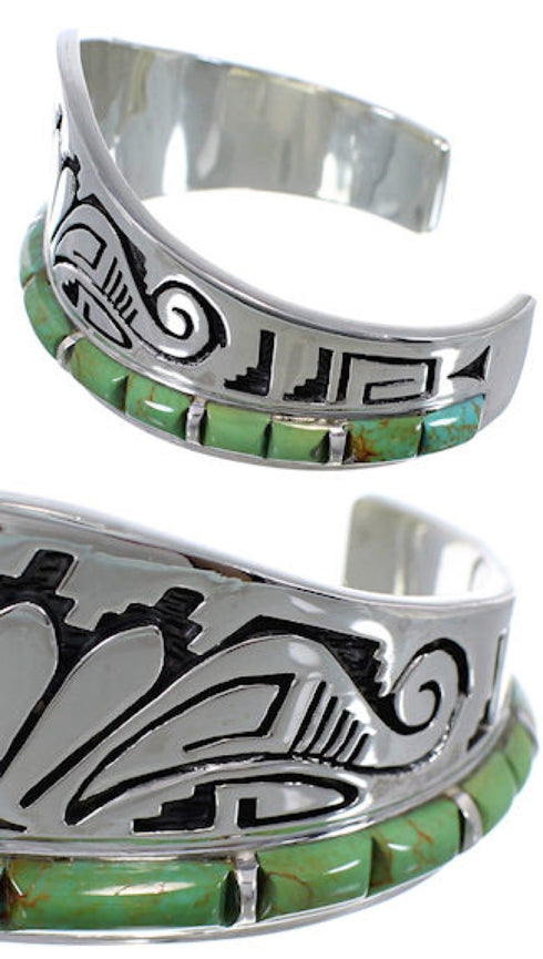 Turquoise Water Wave Southwest Silver Cuff Bracelet CX49926