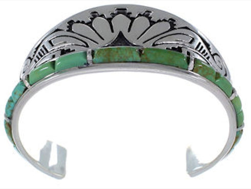 Turquoise Water Wave Southwest Silver Cuff Bracelet CX49926