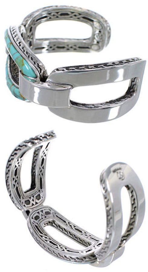 Sterling Silver Turquoise Inlay Southwest Cuff Bracelet CX49930