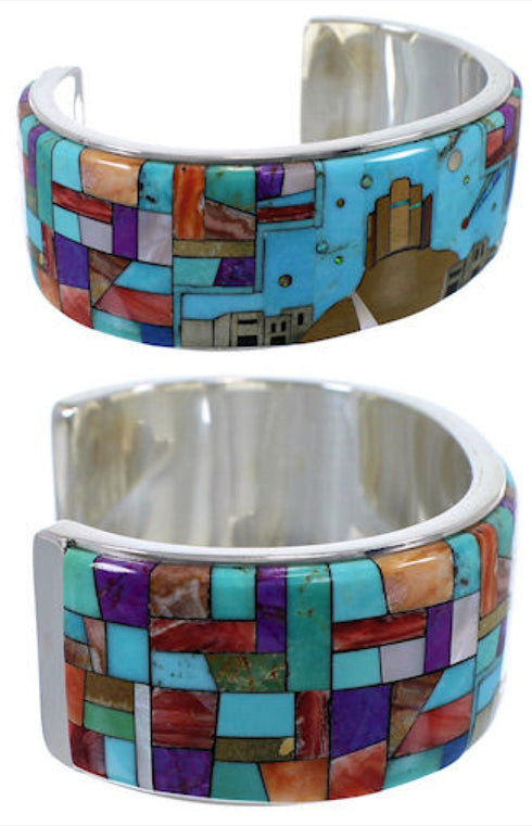 Multicolor Silver Native American Design Cuff Bracelet TX40347