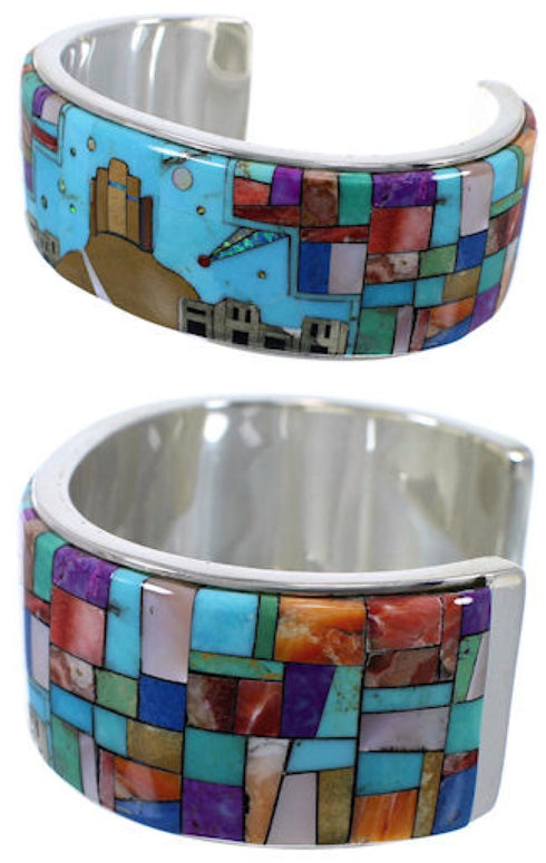 Multicolor Silver Native American Design Cuff Bracelet TX40347