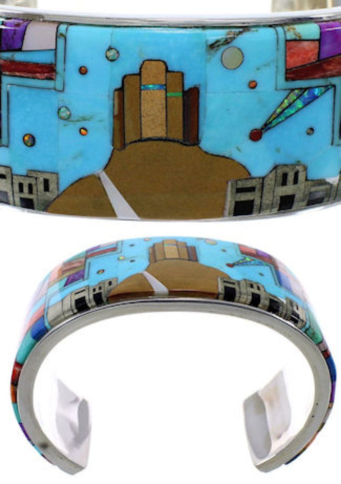 Multicolor Silver Native American Design Cuff Bracelet TX40347
