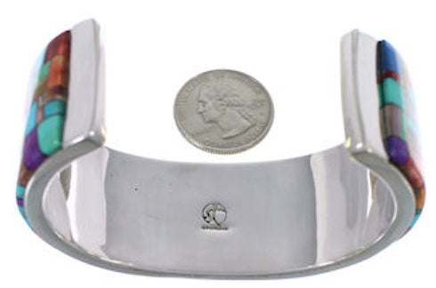Multicolor Silver Native American Design Cuff Bracelet TX40347
