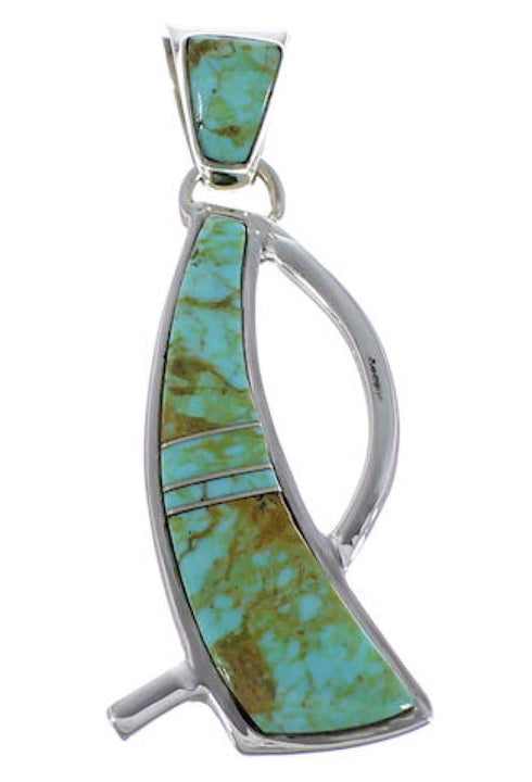 Turquoise Inlay Southwestern Silver Pendant AX49364