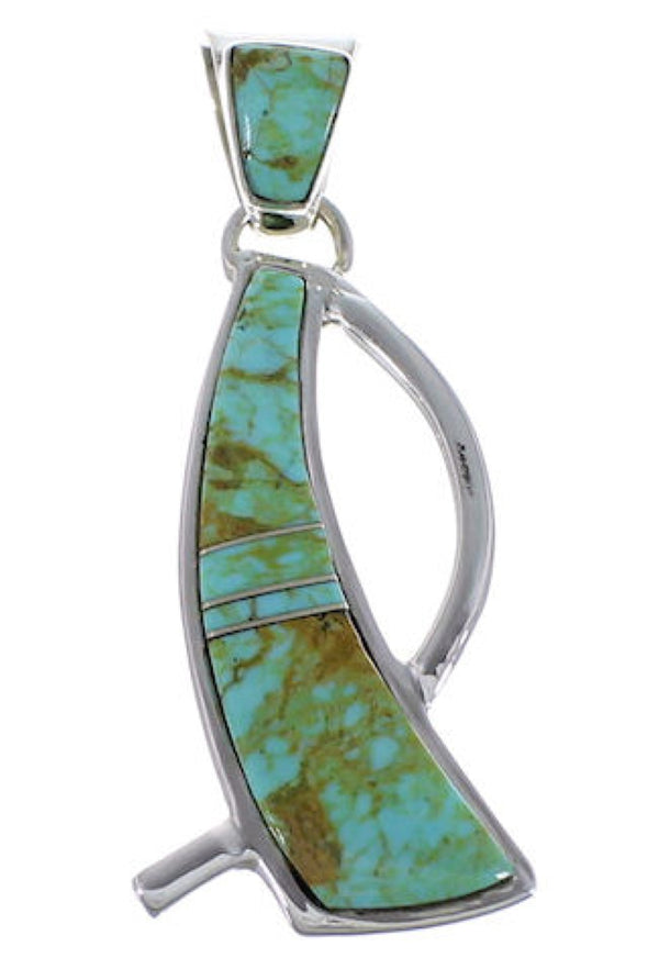 Turquoise Inlay Southwestern Silver Pendant AX49364