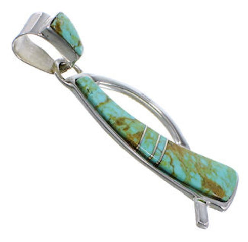 Turquoise Inlay Southwestern Silver Pendant AX49364
