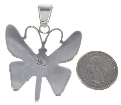 Silver Southwest Turquoise Inlay Butterfly Pendant AX49380