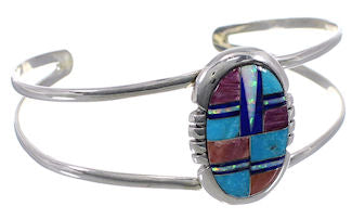 Turquoise Multicolor Inlay Sterling Silver Cuff Bracelet AS29286