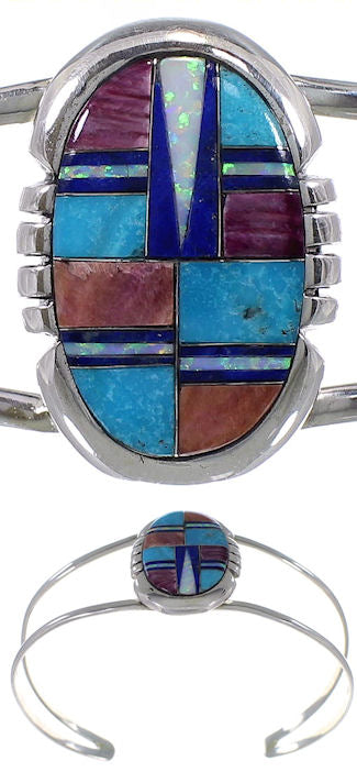 Turquoise Multicolor Inlay Sterling Silver Cuff Bracelet AS29286