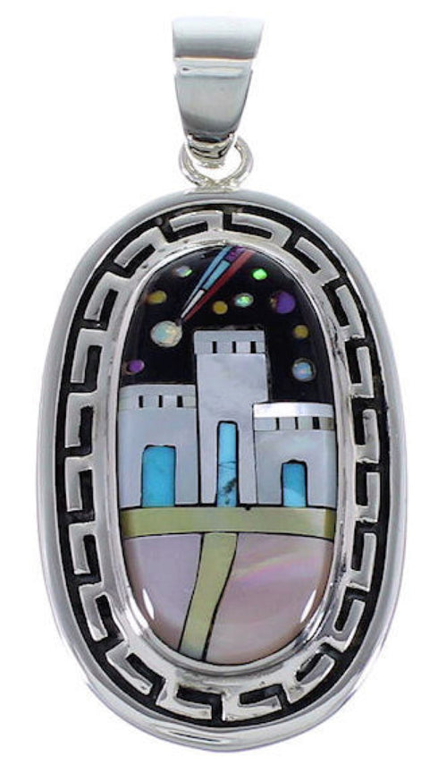 Native American Design Sterling Silver Multicolor Pendant DS45995