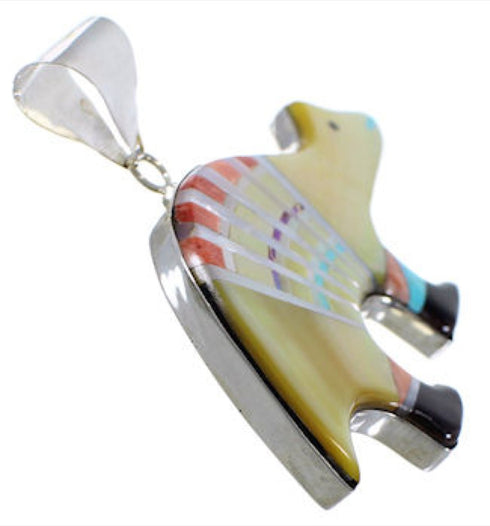 Sterling Silver Turquoise Multicolor Inlay Bear Slide Pendant DS39230