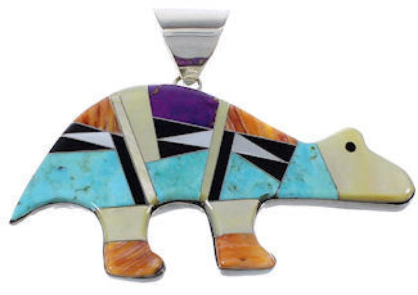 Sterling Silver Turquoise Multicolor Bear Slide Pendant DS39222