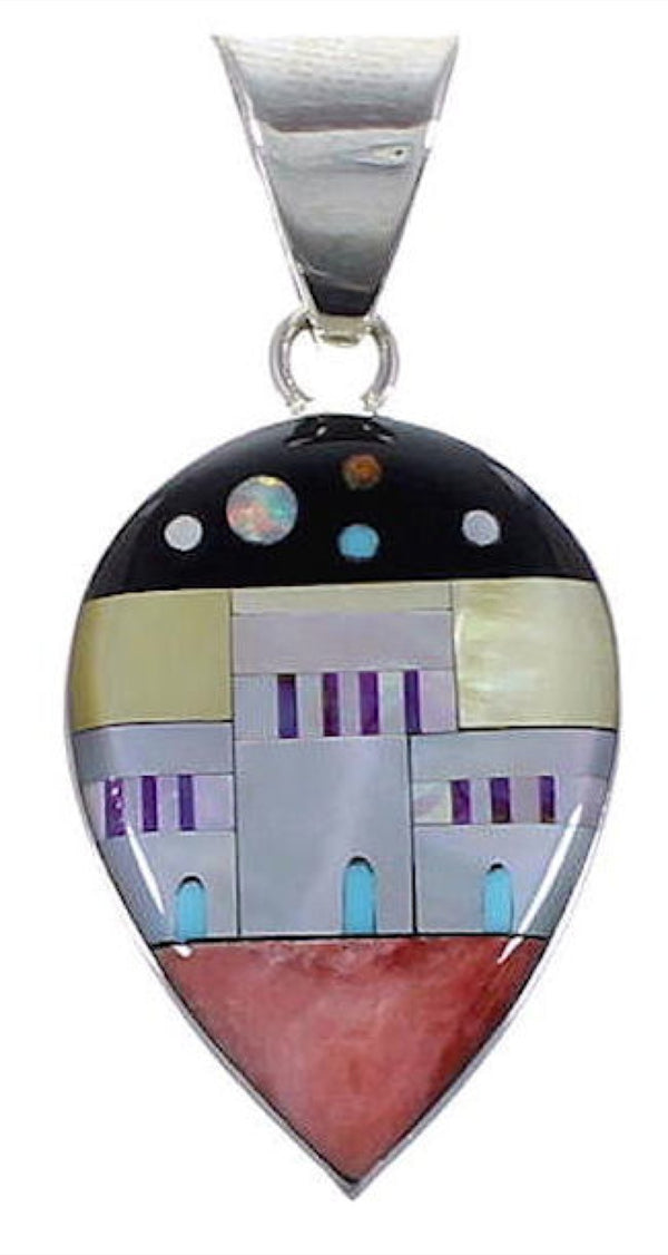 Sterling Silver Native American Designs Multistone Pendant RS41024