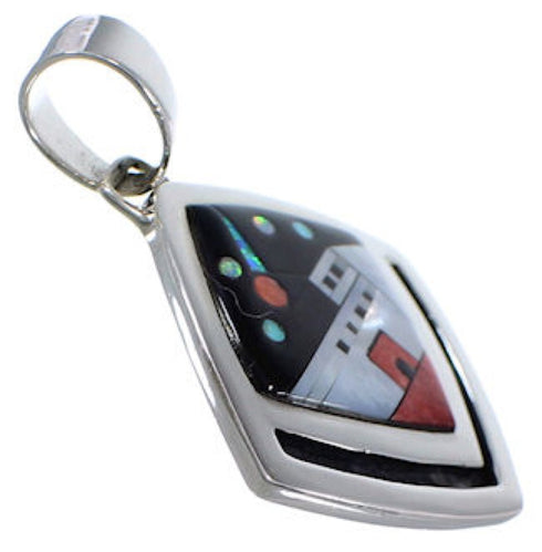 Multicolor Silver Native American Village Design Pendant HS41059