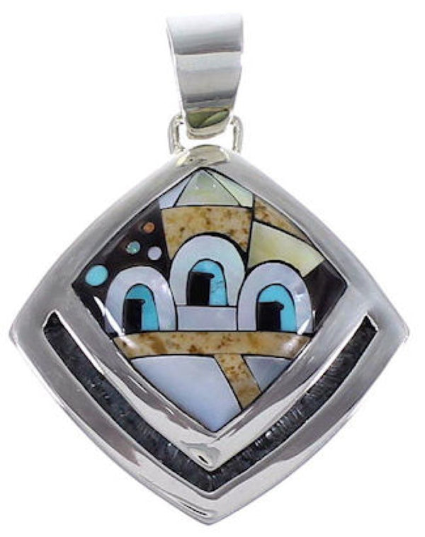 Native American Village Design Silver Multistone Pendant RS43861