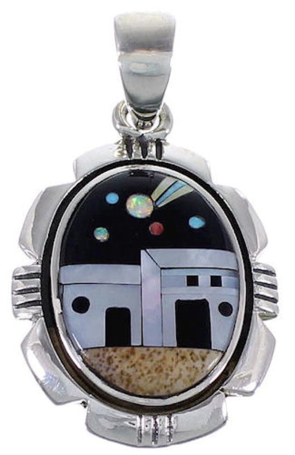 Picture Rock Multicolor Silver Native American Design Pendant RS41031