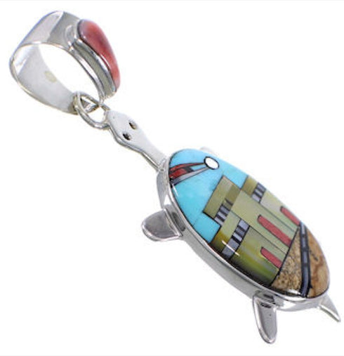 Multicolor Inlay Turtle Pendant Southwest Village Design TS56638