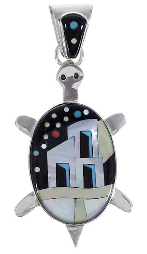 Native American Design Silver Multicolor Turtle Pendant HS40905