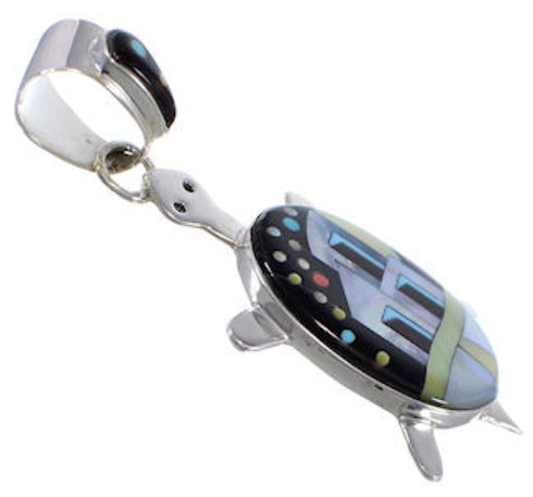 Native American Design Silver Multicolor Turtle Pendant HS40905