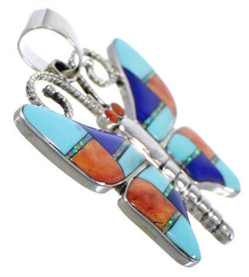 Multicolor Turquoise Butterfly Genuine Sterling Silver Pendant AS26786