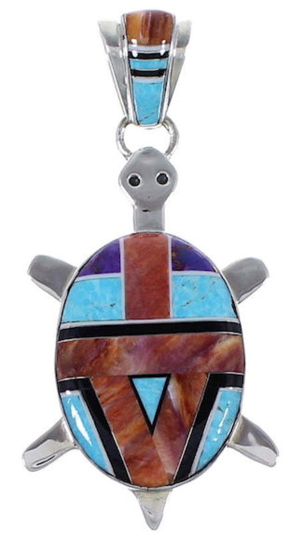Multicolor Jewelry Turtle Genuine Sterling Silver Pendant AS35203